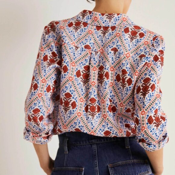 Boden linen shirt Ivory, Poppy Bloom 4P 4 petite - Picture 3 of 16